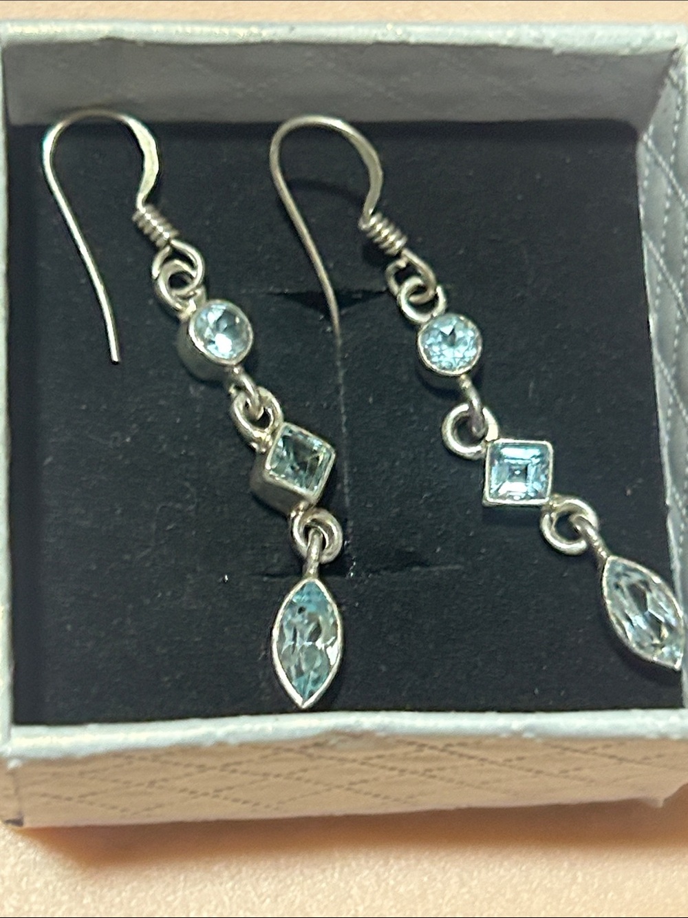Source Unknown Sterling Silver Aquamarine-Colored Drop Earrings
